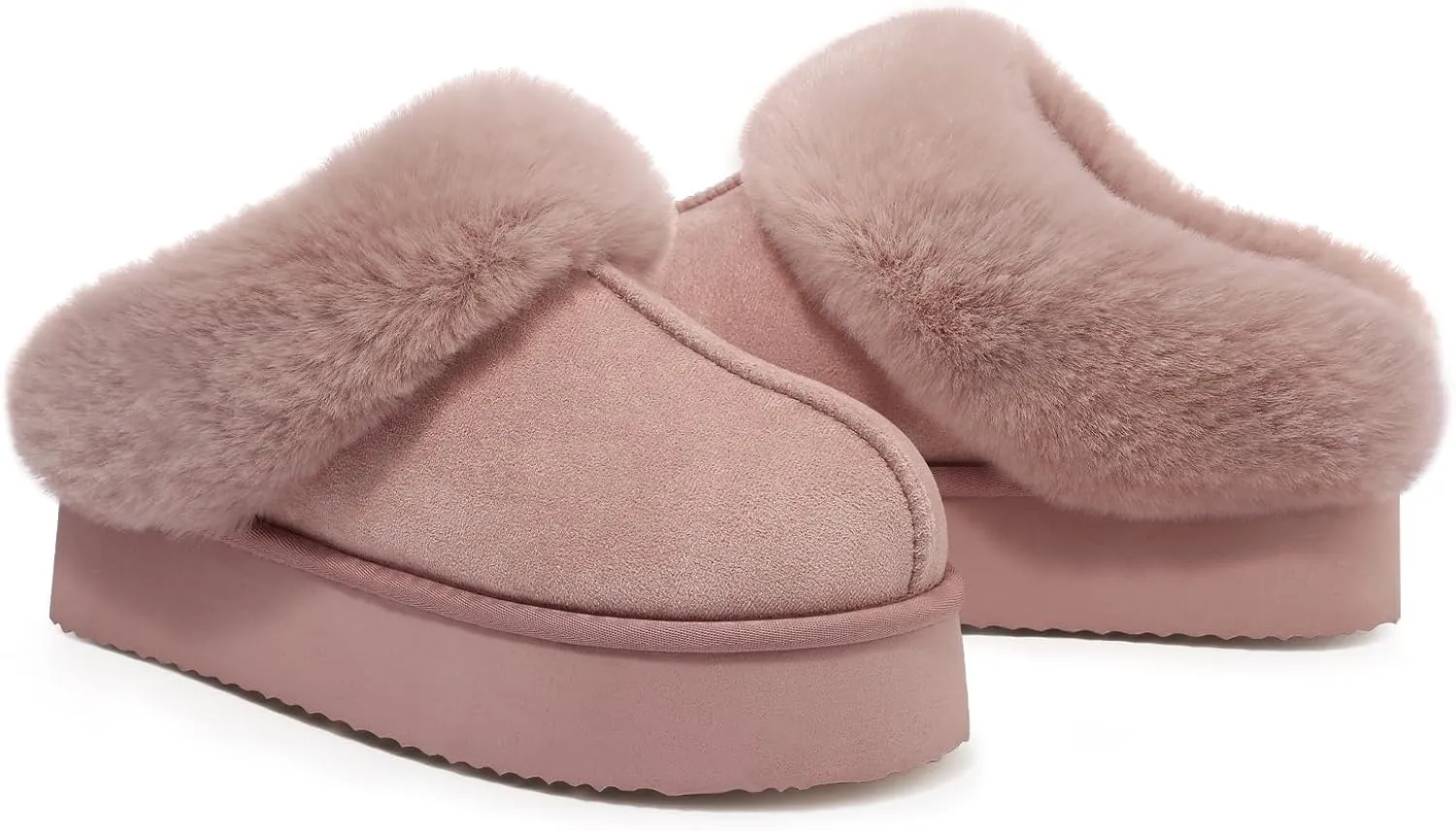 Litfun Fuzzy Platform Slippers for Women Comfy Winter House Shoes with Memory Foam Indoor Outdoor
