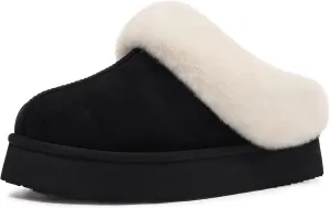 Litfun Fuzzy Platform Slippers for Women Comfy Winter House Shoes with Memory Foam Indoor Outdoor