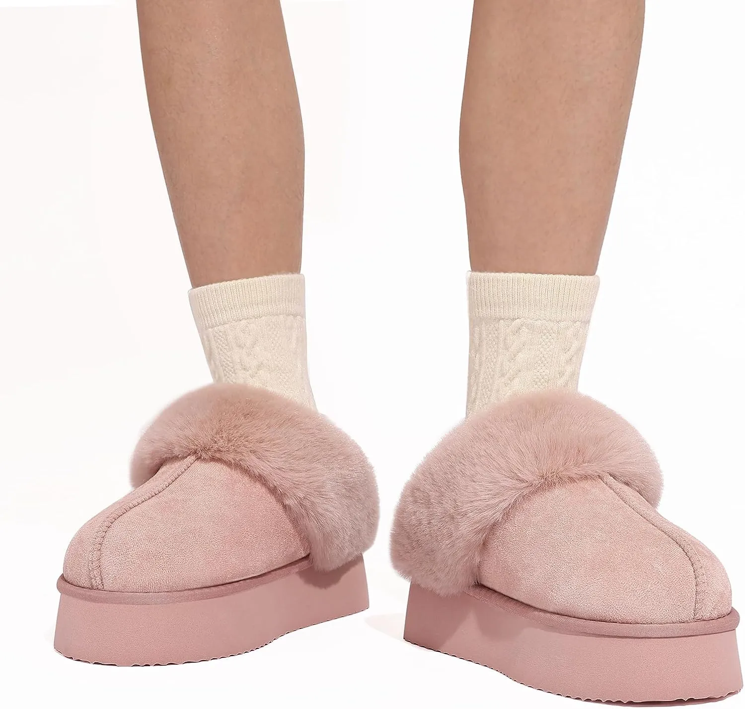Litfun Fuzzy Platform Slippers for Women Comfy Winter House Shoes with Memory Foam Indoor Outdoor