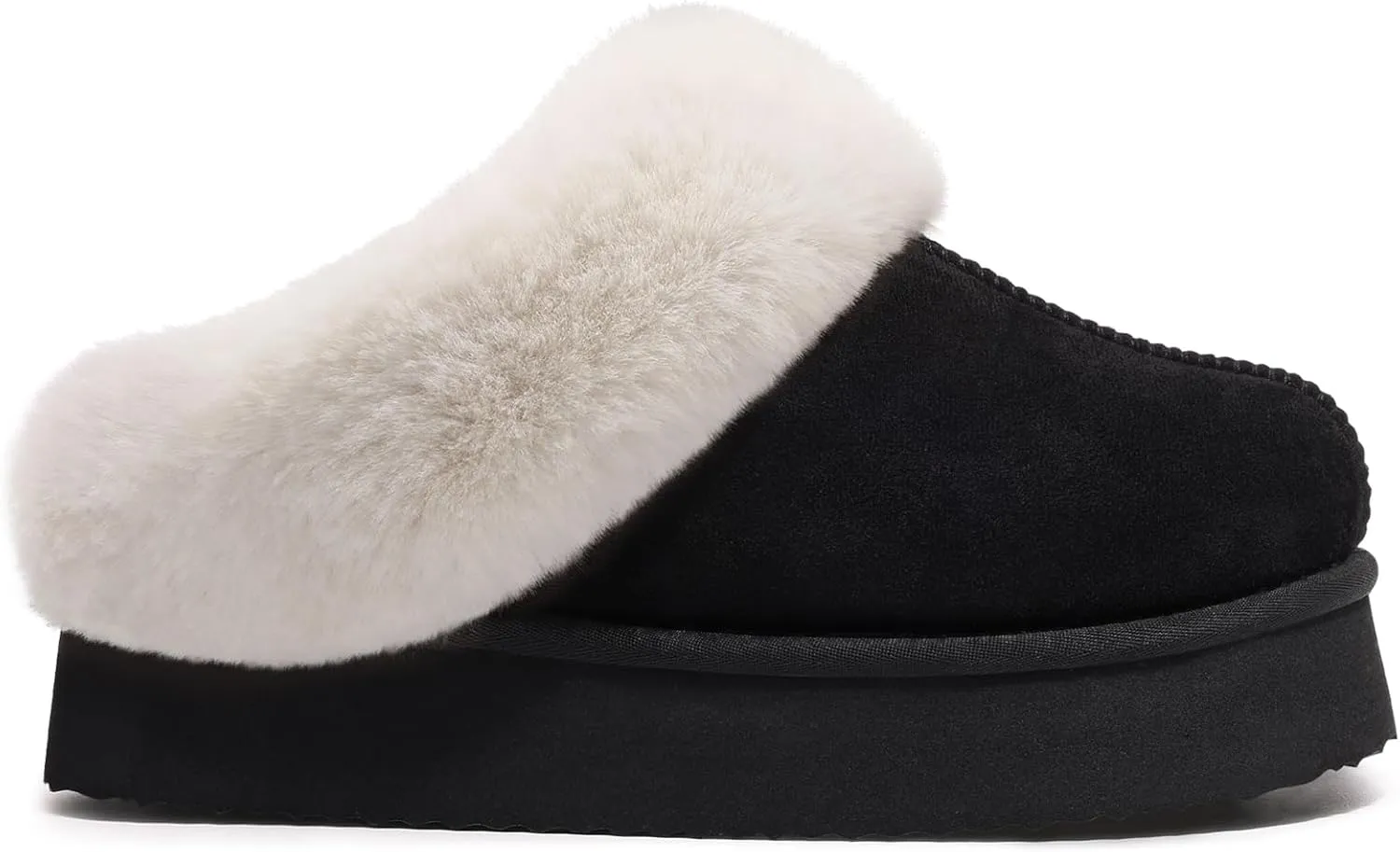Litfun Fuzzy Platform Slippers for Women Comfy Winter House Shoes with Memory Foam Indoor Outdoor