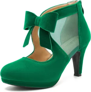 LIURUIJIA Women's Platform High Heels Bow Pumps Cutout Mesh Panel Wedding Work Party Dress Shoes