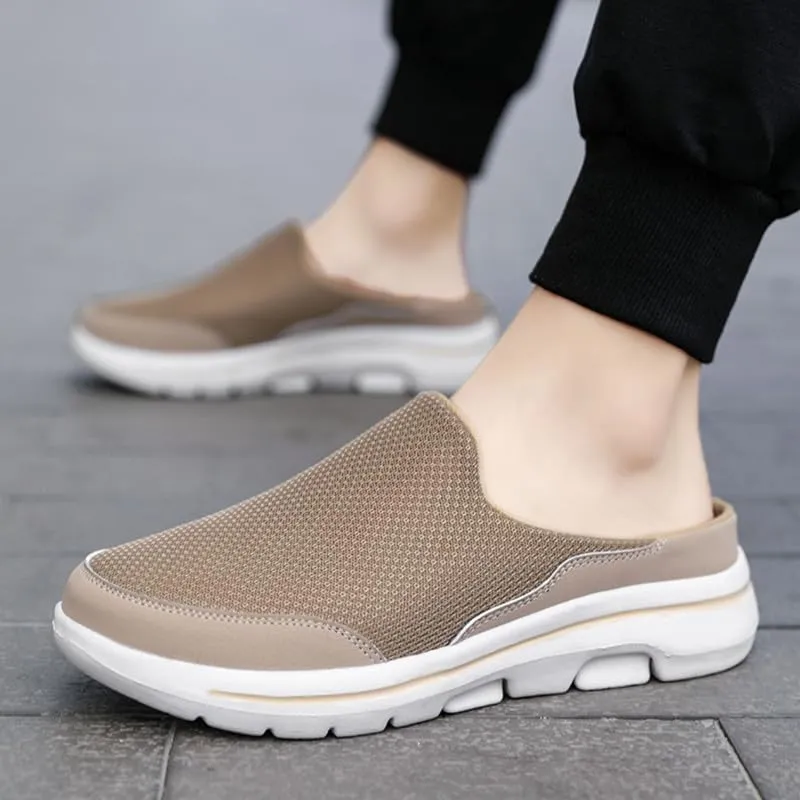 LLTMALL Men's Backless Mesh Walking Mules Shoes Comfort Slip on Garden Clog Slippers