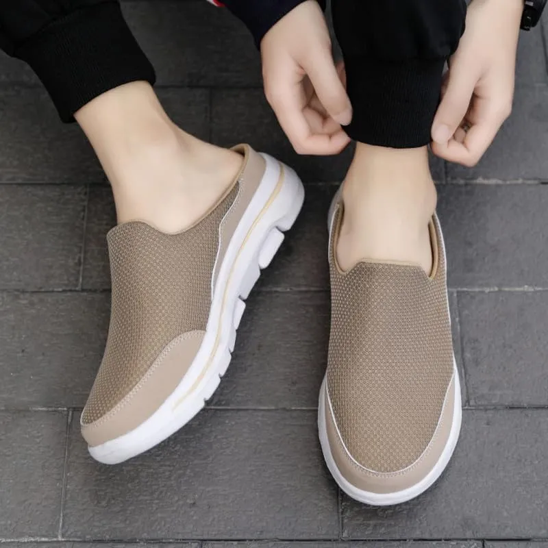 LLTMALL Men's Backless Mesh Walking Mules Shoes Comfort Slip on Garden Clog Slippers
