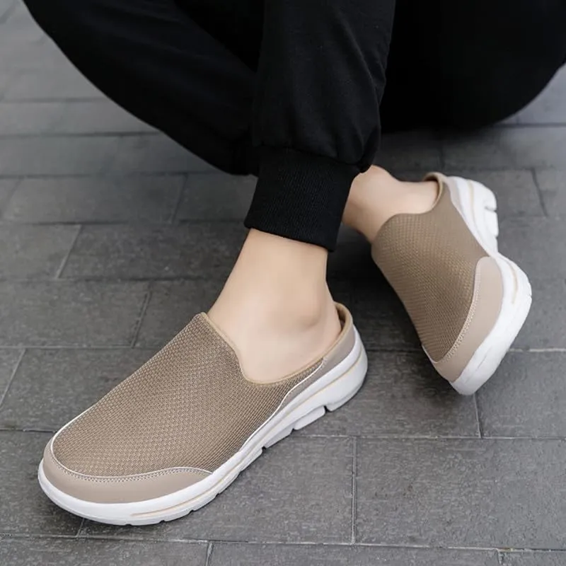 LLTMALL Men's Backless Mesh Walking Mules Shoes Comfort Slip on Garden Clog Slippers