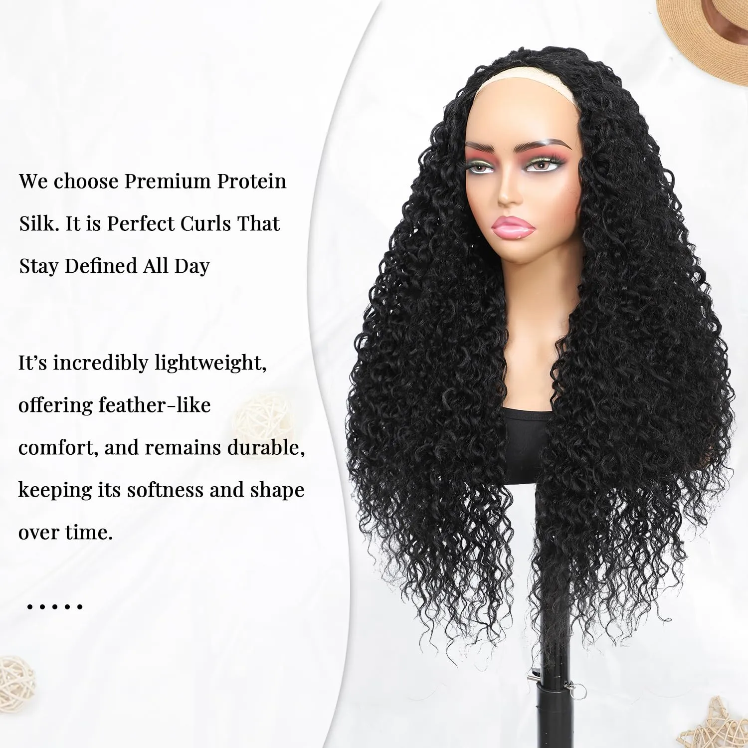 Long Burmese Curly Half Wigs for Black Women, 3 in 1 Glueless Wear and Go Protein Synthetic Hair Flip Over Wig, Soft Natural Human Hair Feel, Lightweight Beginner Friendly, Clip and Leave Out Options