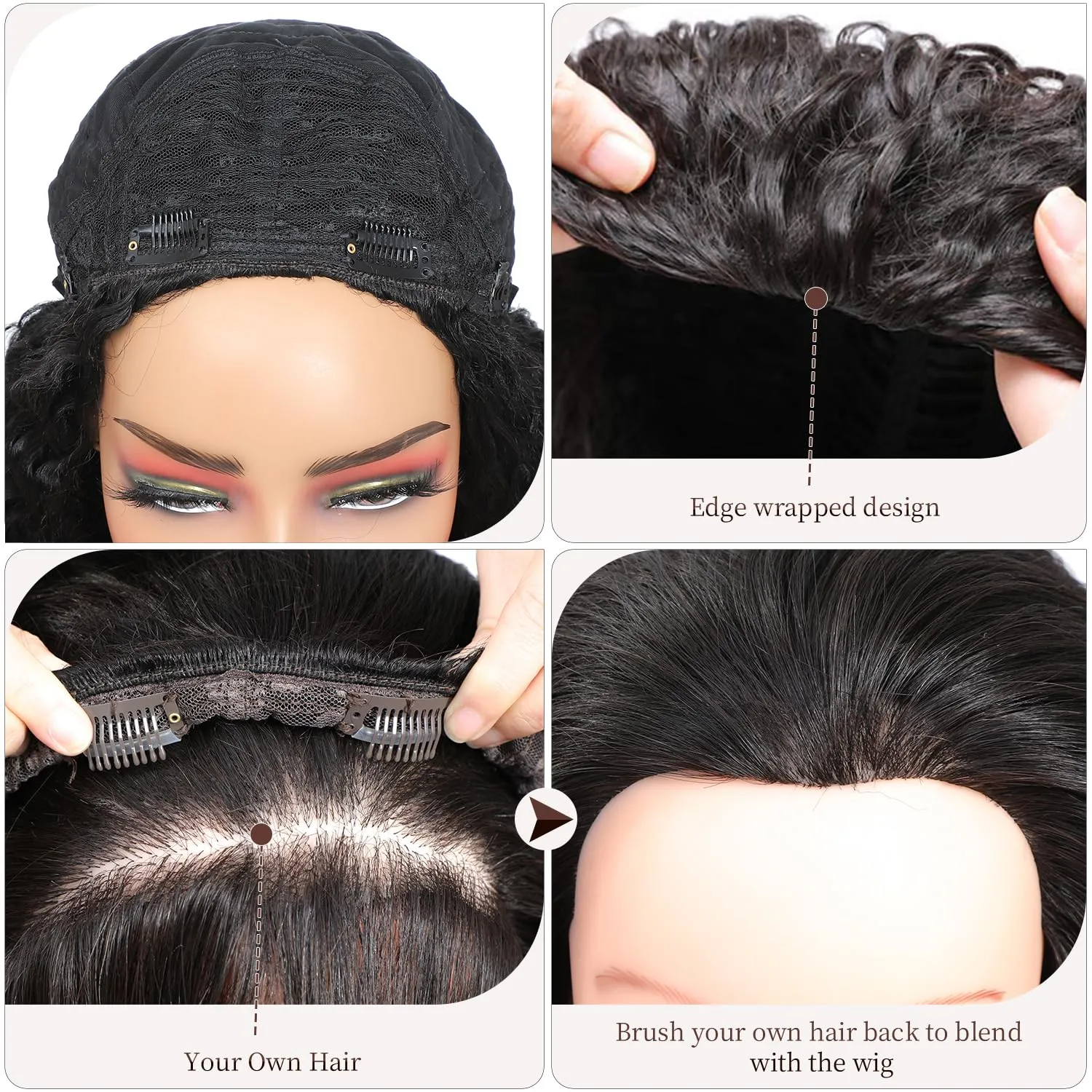 Long Burmese Curly Half Wigs for Black Women, 3 in 1 Glueless Wear and Go Protein Synthetic Hair Flip Over Wig, Soft Natural Human Hair Feel, Lightweight Beginner Friendly, Clip and Leave Out Options