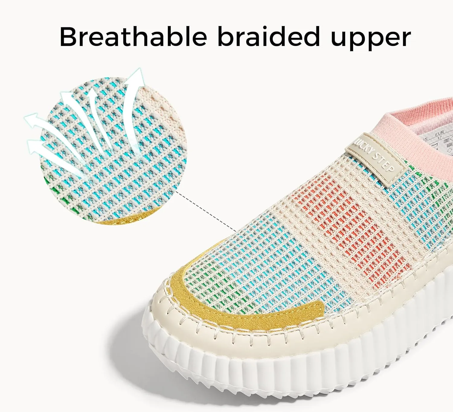 LUCKY STEP Platform Sneakers for Women Slip on Knit Chunky Fashion Casual Retro Braided Tennis Lightweight Walking Shoes