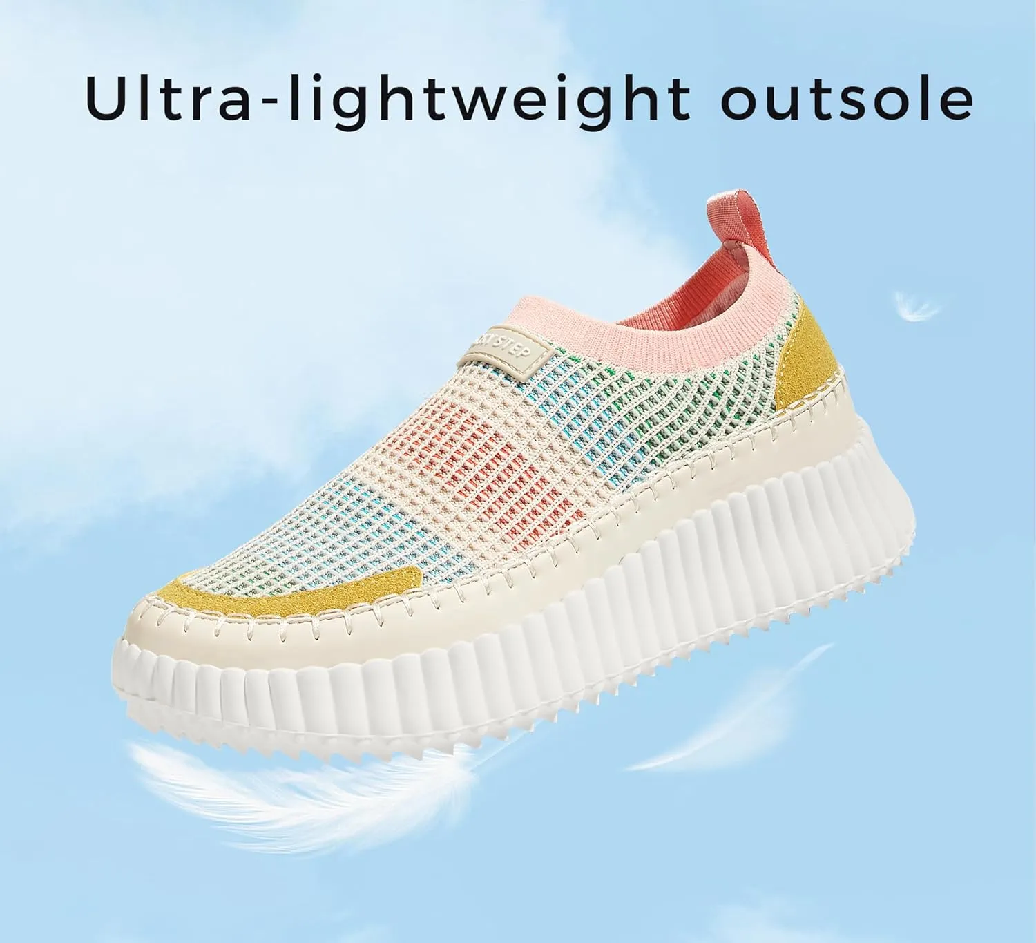 LUCKY STEP Platform Sneakers for Women Slip on Knit Chunky Fashion Casual Retro Braided Tennis Lightweight Walking Shoes
