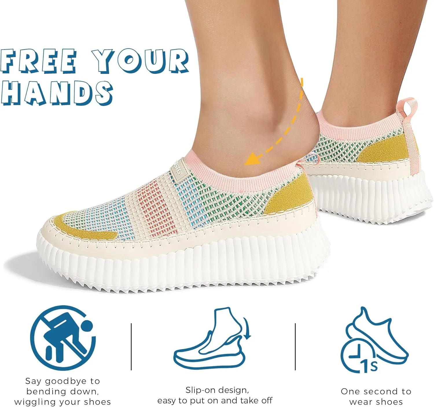 LUCKY STEP Platform Sneakers for Women Slip on Knit Chunky Fashion Casual Retro Braided Tennis Lightweight Walking Shoes