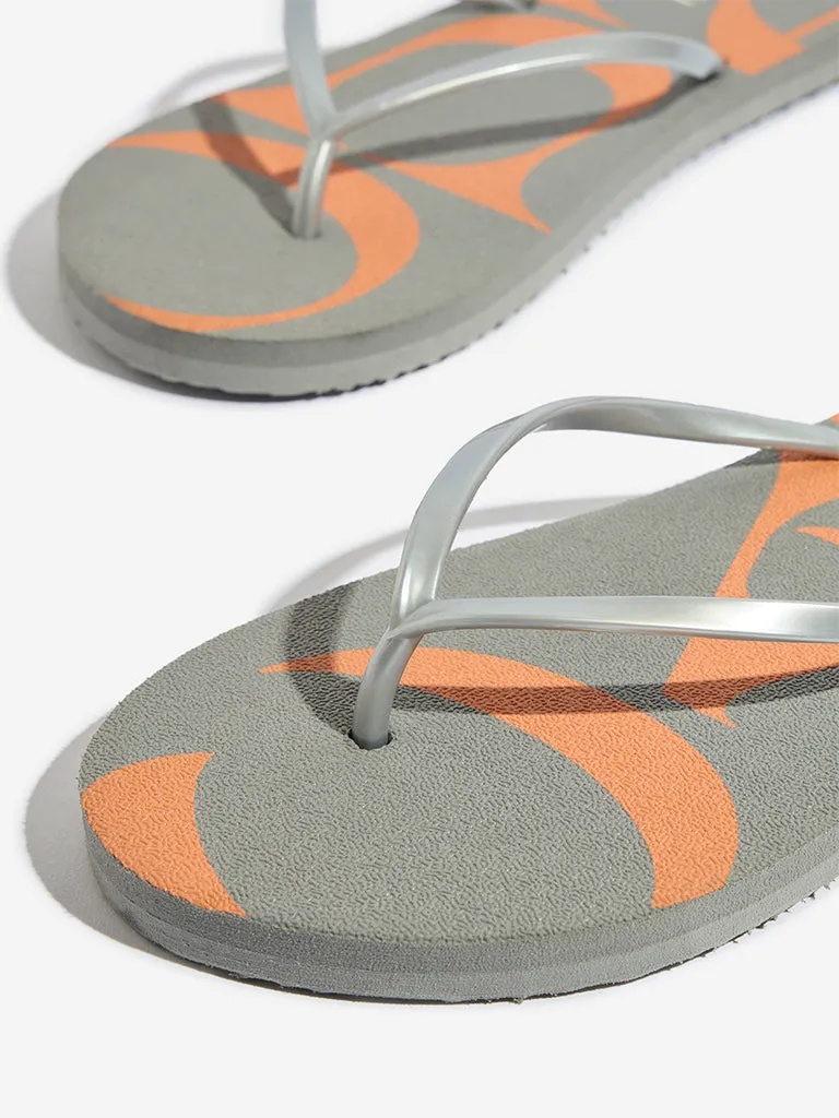 LUNA BLU Grey Abstract Design Flip-Flop