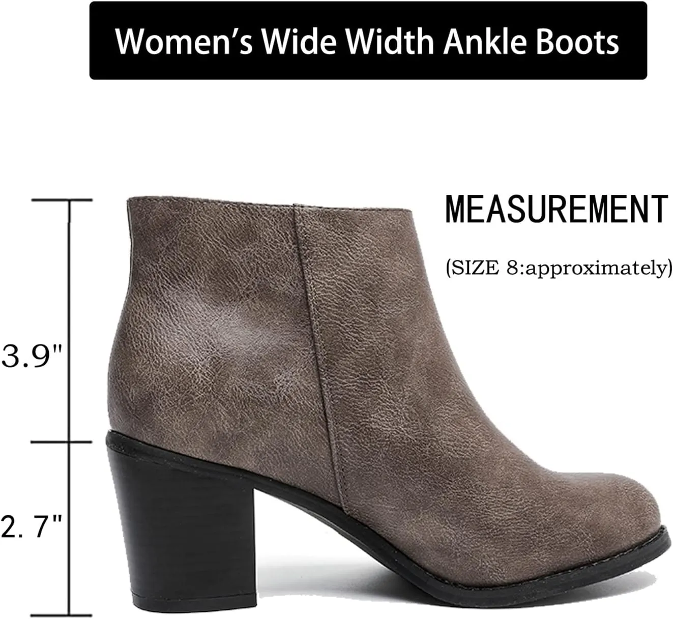 Luoika Women's Wide Width Ankle Boots, Chunky Heel Side Zipper Extra Wide Short Booties.
