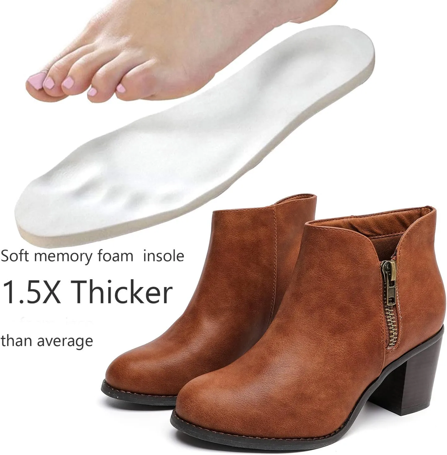Luoika Women's Wide Width Ankle Boots, Chunky Heel Side Zipper Extra Wide Short Booties.