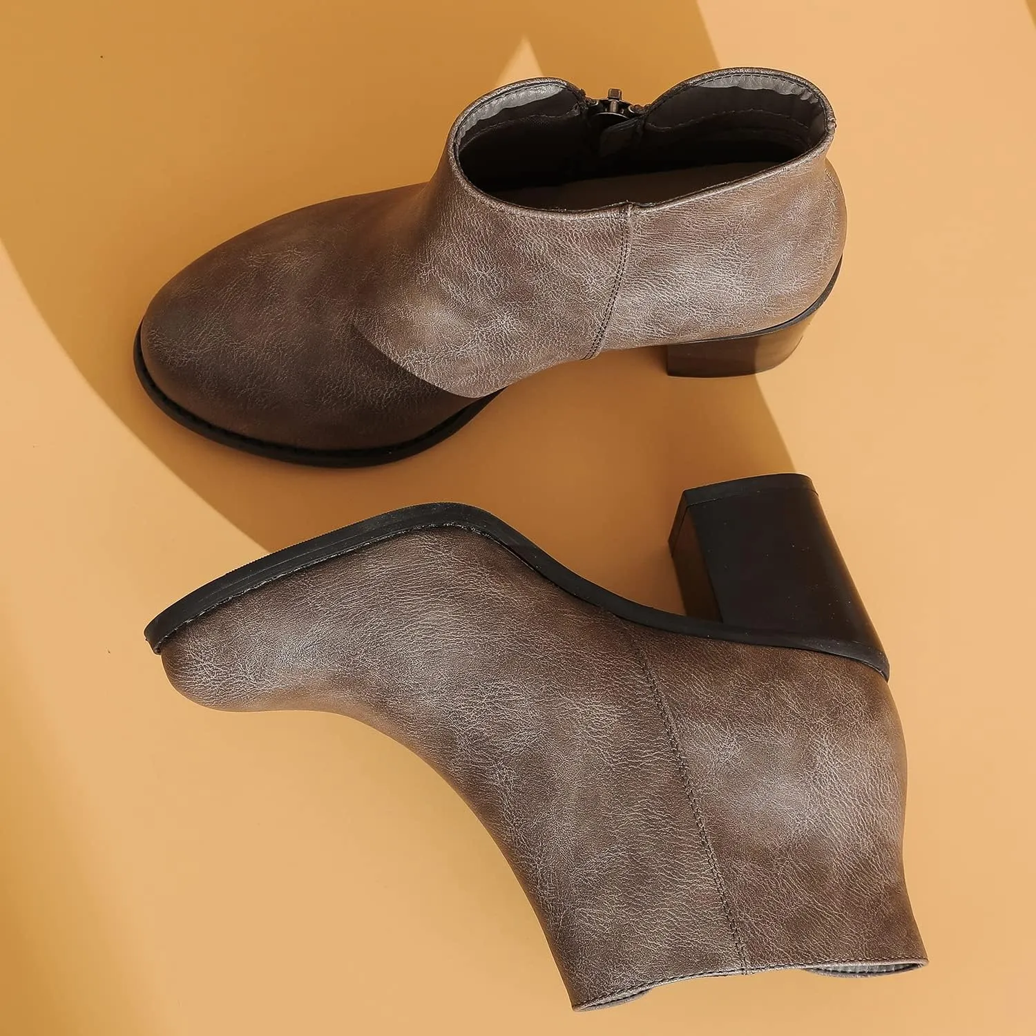 Luoika Women's Wide Width Ankle Boots, Chunky Heel Side Zipper Extra Wide Short Booties.