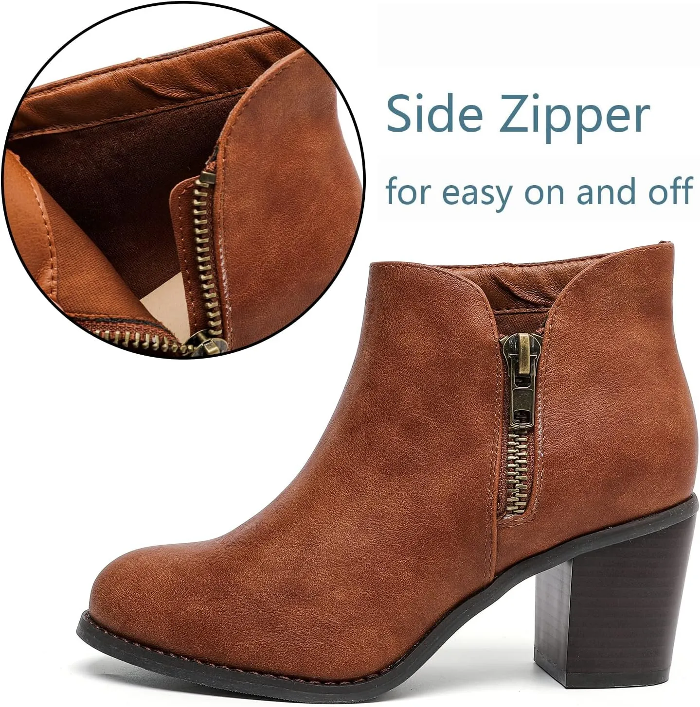 Luoika Women's Wide Width Ankle Boots, Chunky Heel Side Zipper Extra Wide Short Booties.