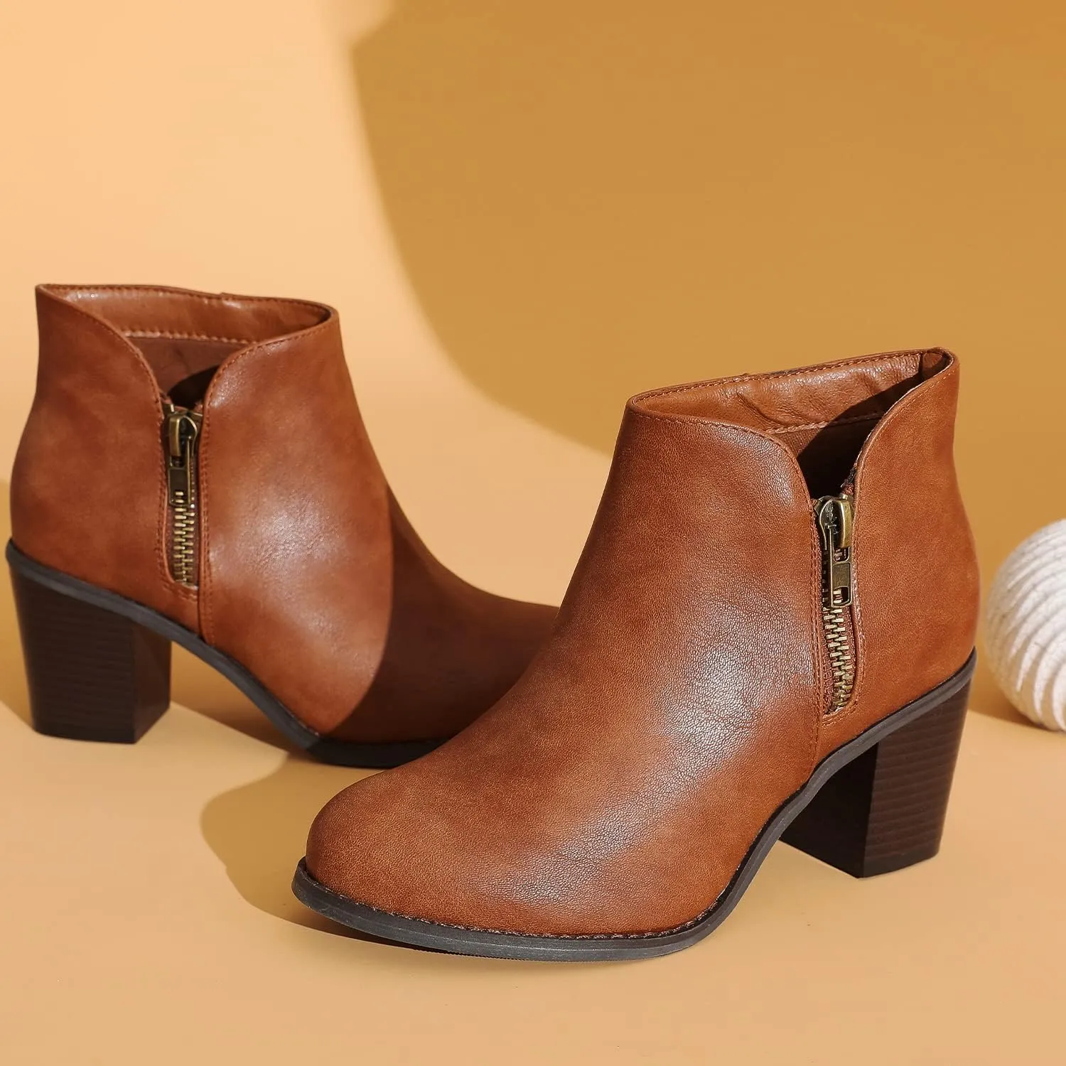 Luoika Women's Wide Width Ankle Boots, Chunky Heel Side Zipper Extra Wide Short Booties.