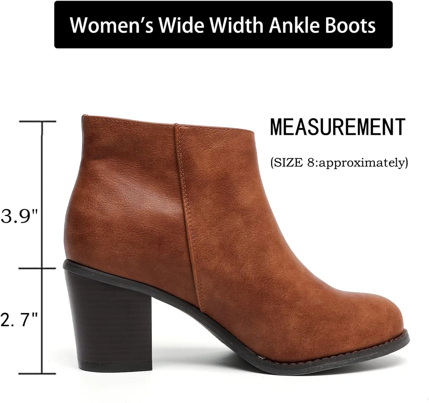 Luoika Women's Wide Width Ankle Boots, Chunky Heel Side Zipper Extra Wide Short Booties.