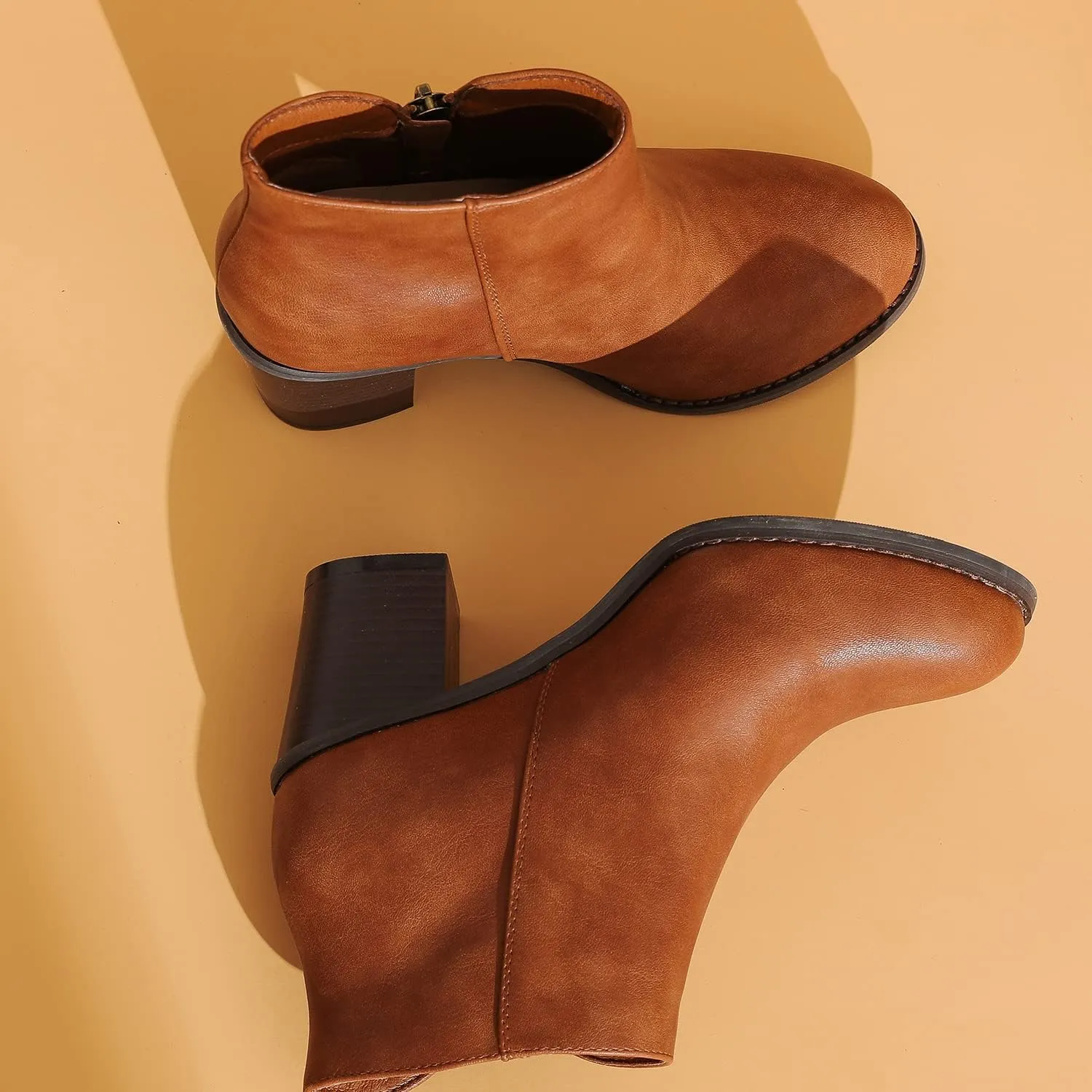 Luoika Women's Wide Width Ankle Boots, Chunky Heel Side Zipper Extra Wide Short Booties.