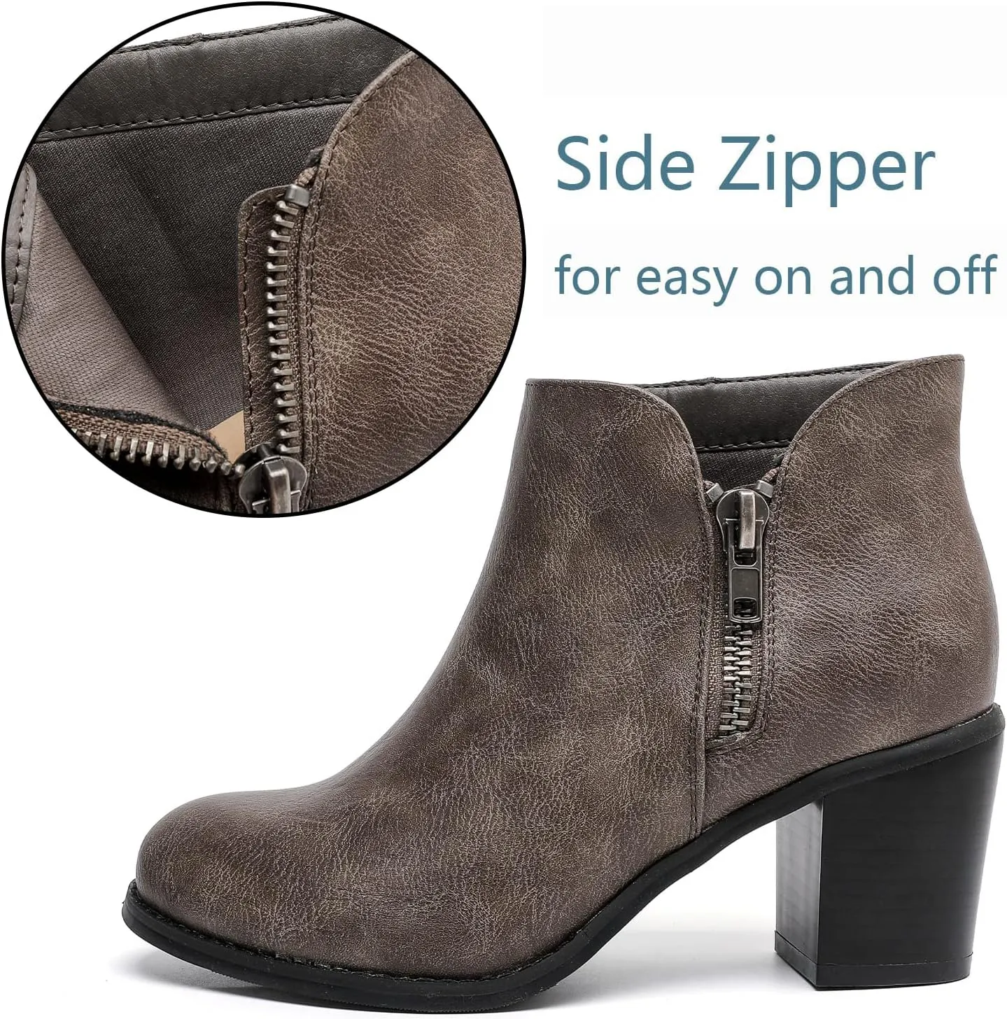 Luoika Women's Wide Width Ankle Boots, Chunky Heel Side Zipper Extra Wide Short Booties.