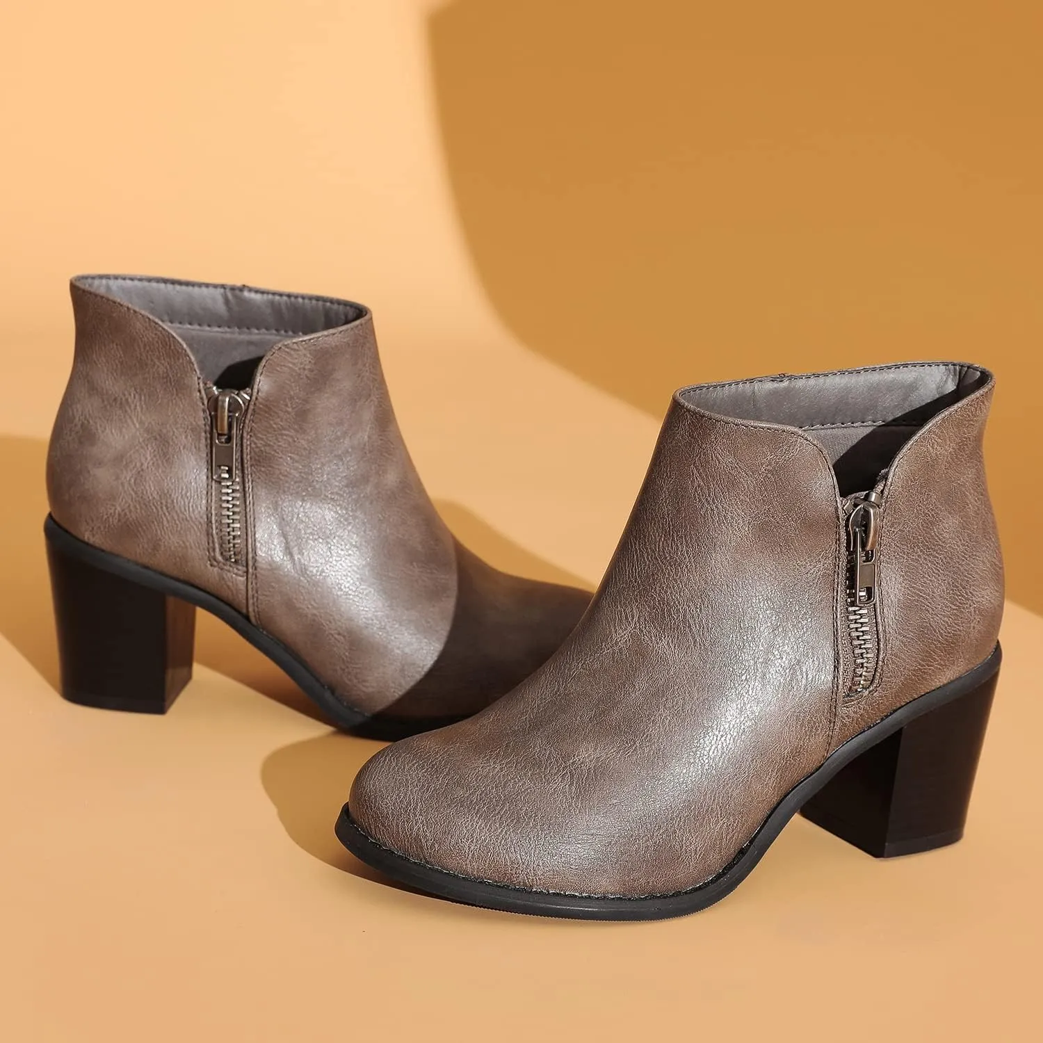 Luoika Women's Wide Width Ankle Boots, Chunky Heel Side Zipper Extra Wide Short Booties.