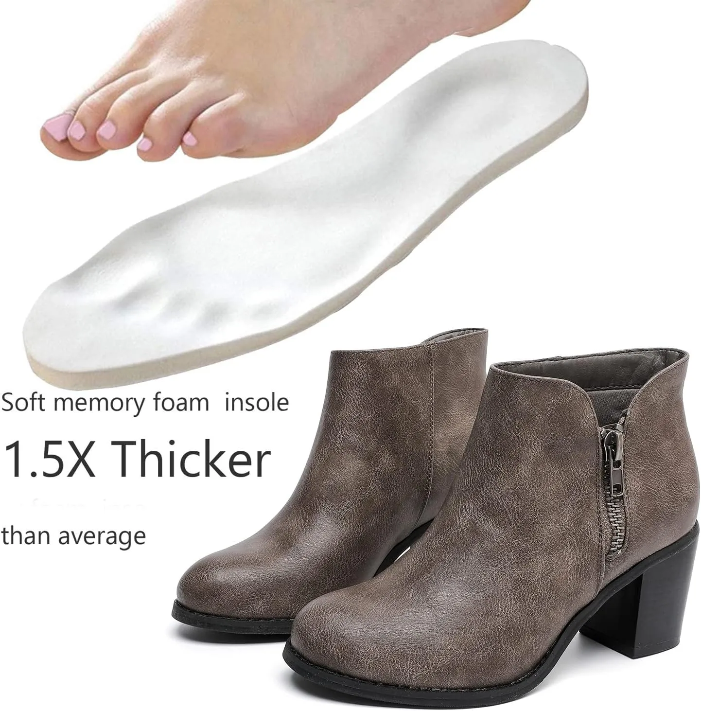Luoika Women's Wide Width Ankle Boots, Chunky Heel Side Zipper Extra Wide Short Booties.