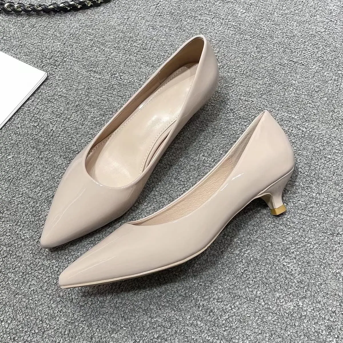 LUXINYU Women's Classic Fashion Pointed Toe Kitten Heel Dress Pumps Shoes Comfort Low Heel Work Shoes