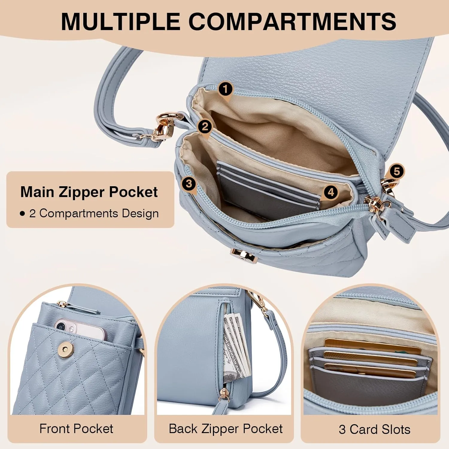 Marvolia Small Crossbody Bags for Women - Vegan Leather Crossbody Phone Purse Mini Cell Phone Bag for Traveling