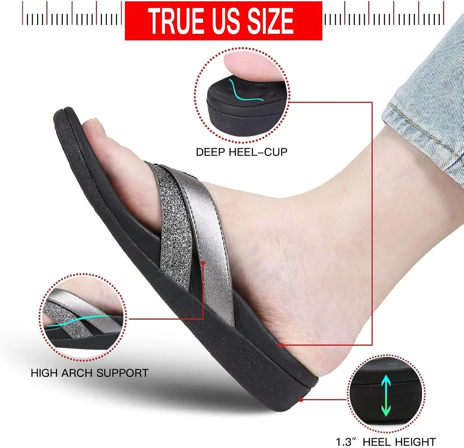 MEGNYA Comfortable Flip Flops for Womens, Arch Support Walking Sandals Outdoor, Casual Waterproof Orthotic Sandals for Summer Beach