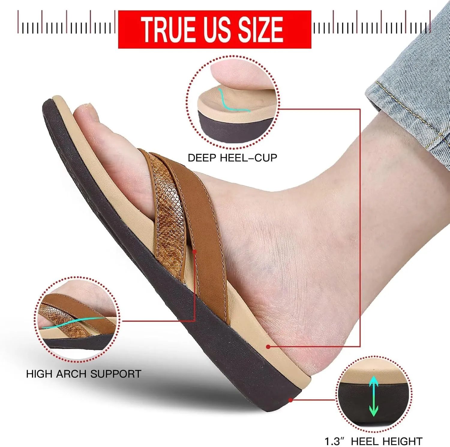 MEGNYA Comfortable Flip Flops for Womens, Arch Support Walking Sandals Outdoor, Casual Waterproof Orthotic Sandals for Summer Beach