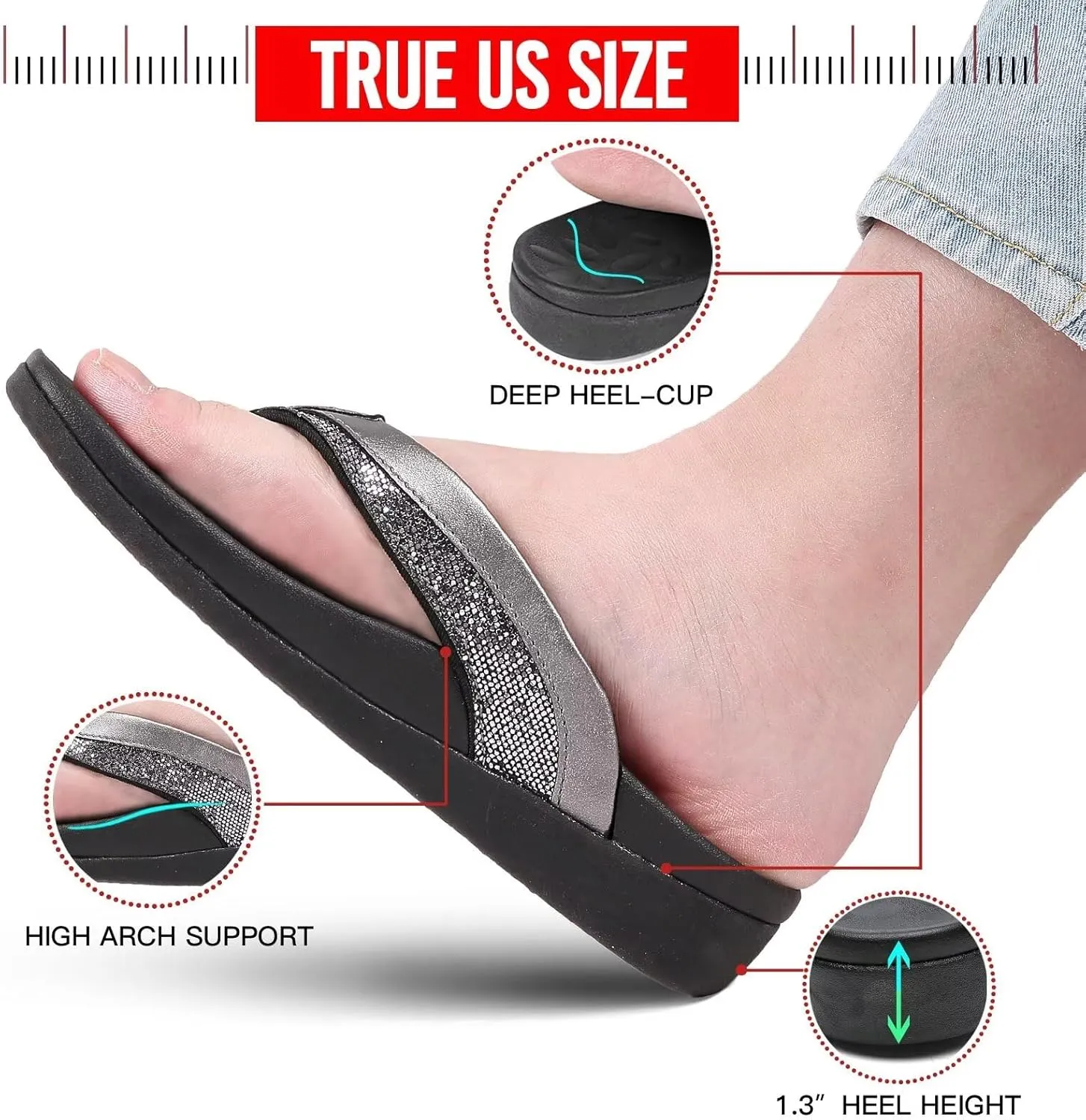 MEGNYA Comfortable Walking Flip Flops for Womens, Orthopedic Walking Sandals with Arch Support, Flat Feet Pain Relief Sandals for Beach, Summer, Pool