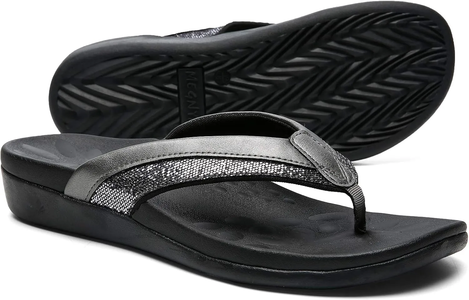MEGNYA Comfortable Walking Flip Flops for Womens, Orthopedic Walking Sandals with Arch Support, Flat Feet Pain Relief Sandals for Beach, Summer, Pool
