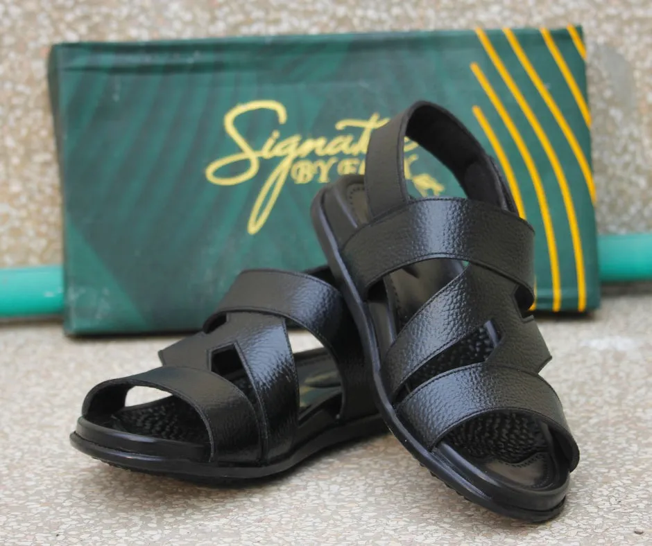 Men Black Leather Sandal - Dragon Zee