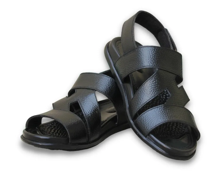 Men Black Leather Sandal - Dragon Zee