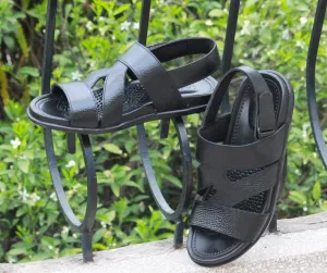 Men Black Leather Sandal - Dragon Zee