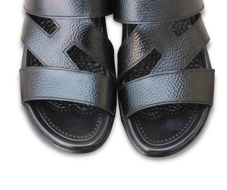 Men Black Leather Sandal - Dragon Zee