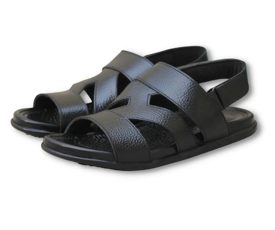 Men Black Leather Sandal - Dragon Zee