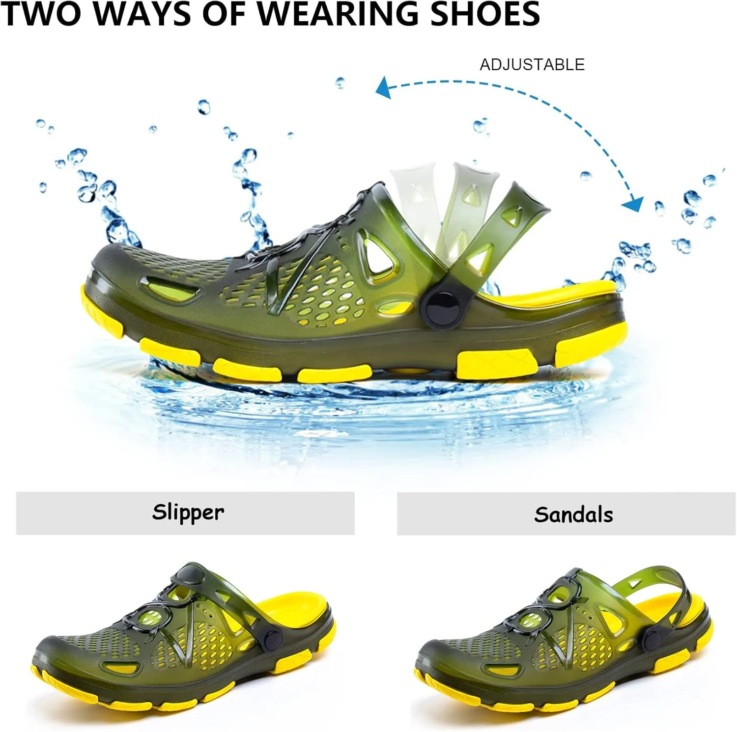Mens Clogs Lightweight Garden Shoes Breathable Clogs Beach Slippers Slip On Mules Pool Beach Yard for Men Black Blue Yellow Size US 7-13