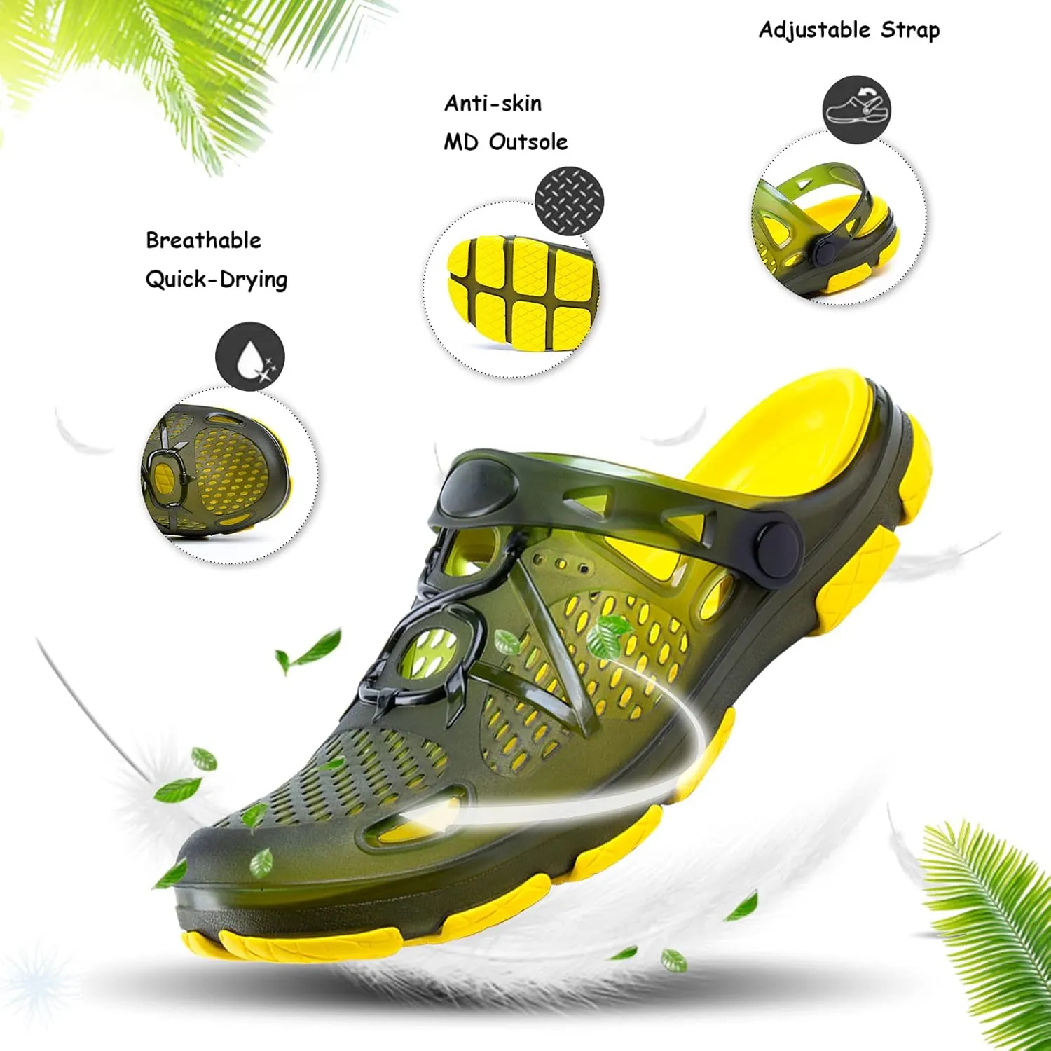 Mens Clogs Lightweight Garden Shoes Breathable Clogs Beach Slippers Slip On Mules Pool Beach Yard for Men Black Blue Yellow Size US 7-13