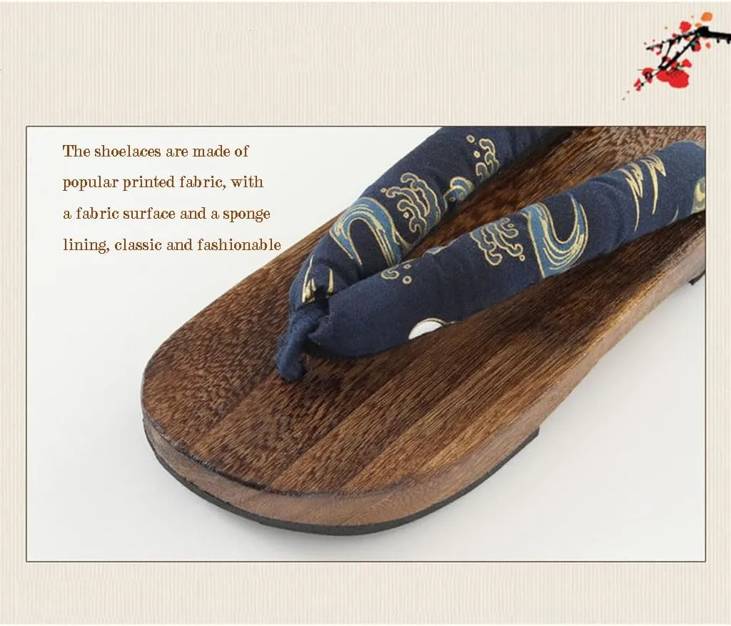 Men's Japanese style flat wooden clogs Slippers,flip flop thick soled casual home and outdoor Sandals,Anti- skid Fashion Slippers Summer Beach Footwear