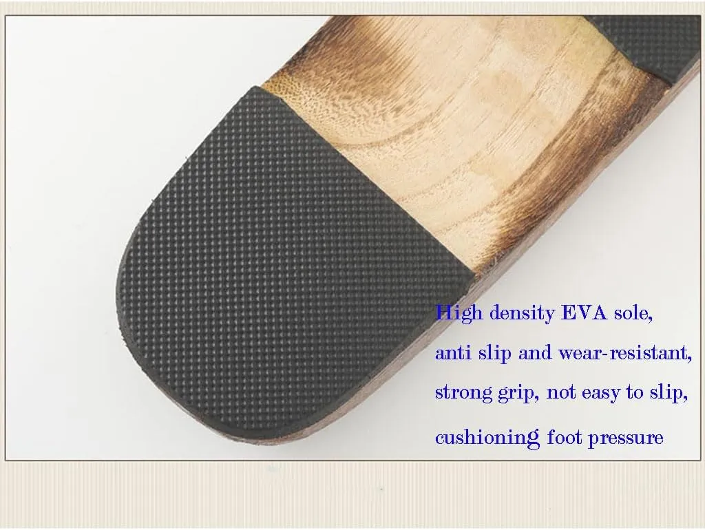 Men's Japanese style flat wooden clogs Slippers,flip flop thick soled casual home and outdoor Sandals,Anti- skid Fashion Slippers Summer Beach Footwear