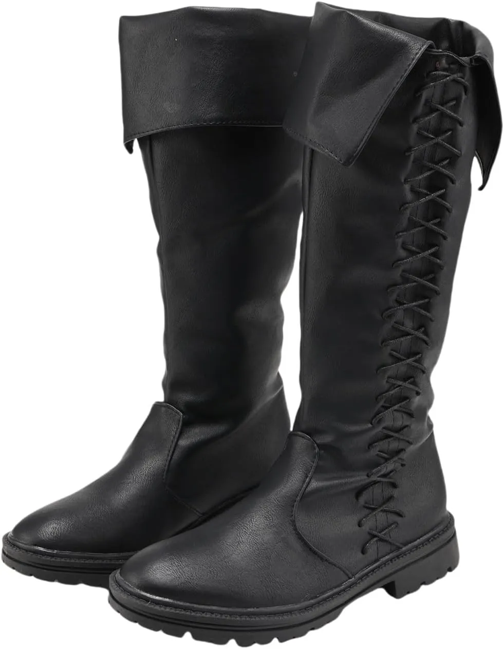 Mens Medieval Boots Renaissance Viking Lace-up Long Boot for Halloween Party