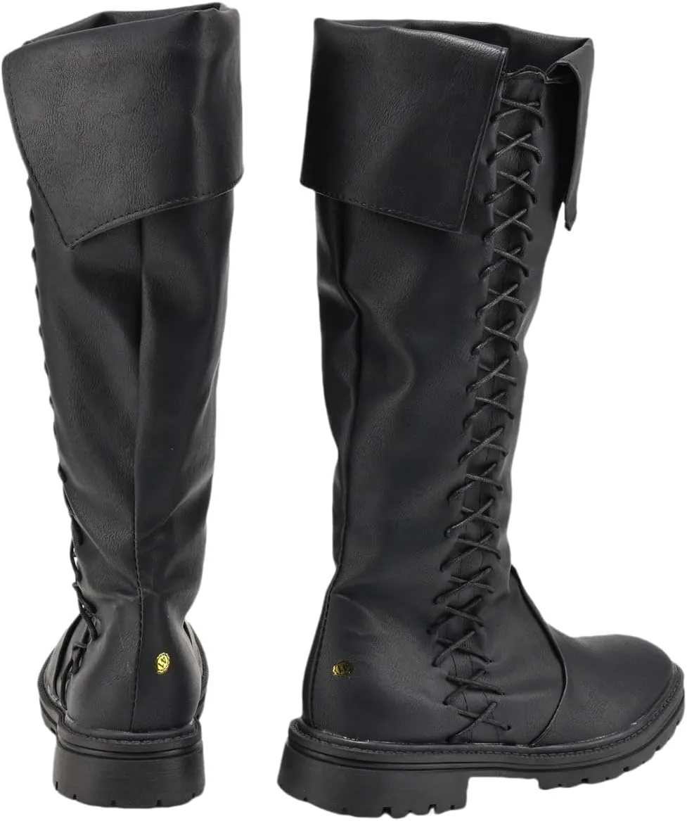 Mens Medieval Boots Renaissance Viking Lace-up Long Boot for Halloween Party