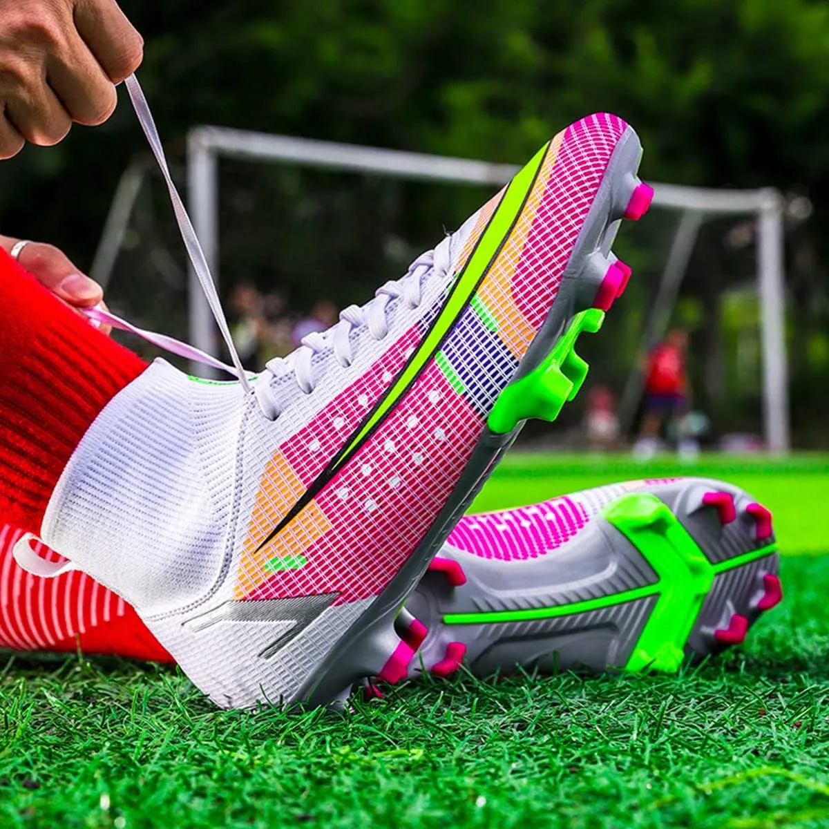 Men's Soccer Boots TF/AG Cleats Indoor Turf Hightop Football Cleats Outdoor Youth Soccer Sneaker for Training Athletic
