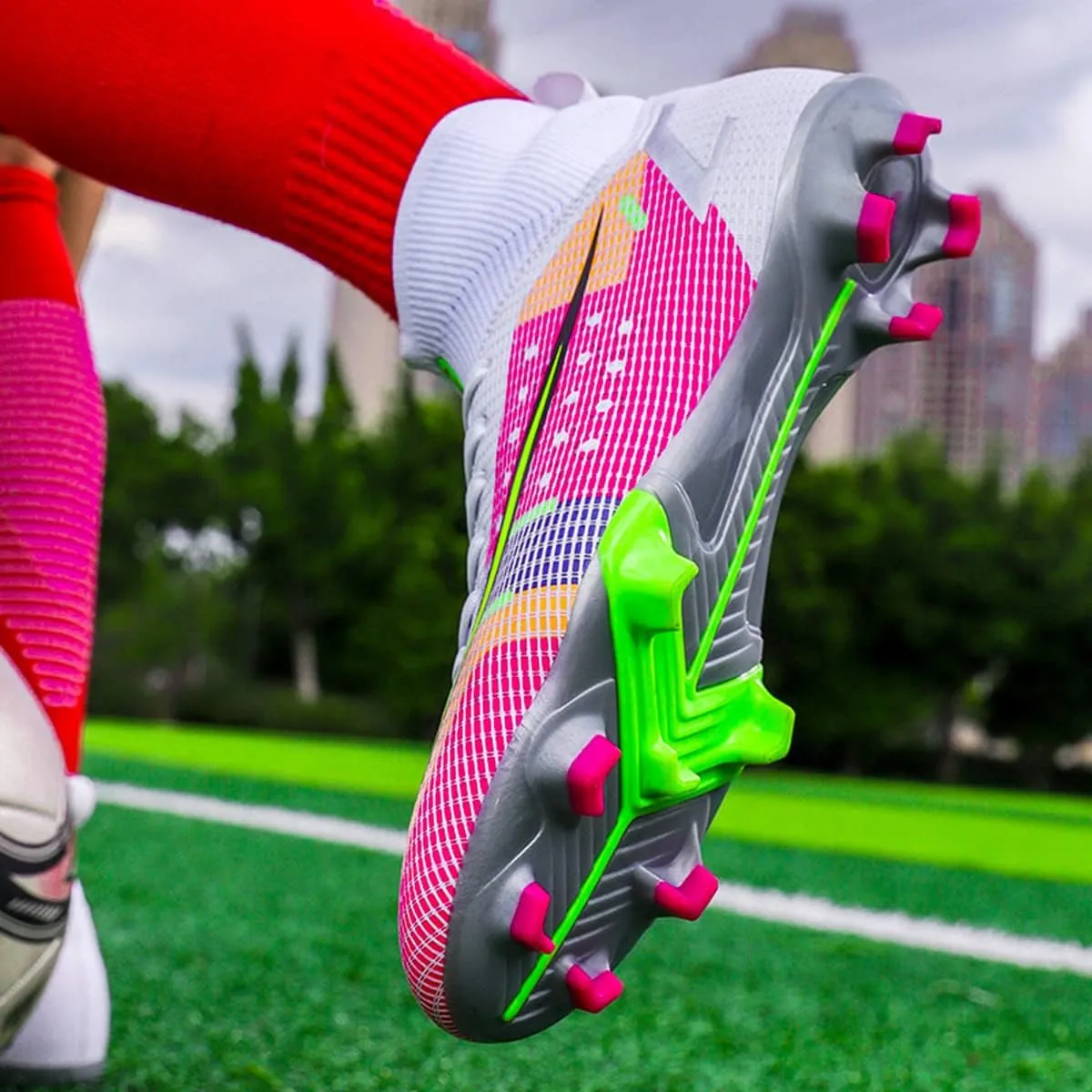 Men's Soccer Boots TF/AG Cleats Indoor Turf Hightop Football Cleats Outdoor Youth Soccer Sneaker for Training Athletic