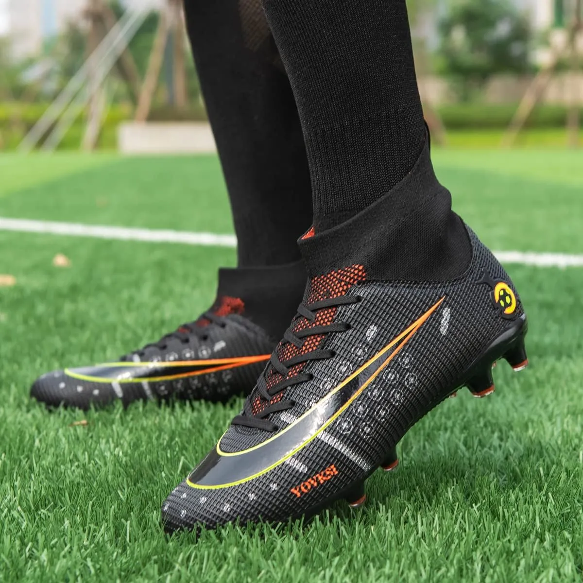 Mens Soccer Cleats Football Boots Spikes Shoes High-Top Outdoor/Indoor Training Athletic Sneaker