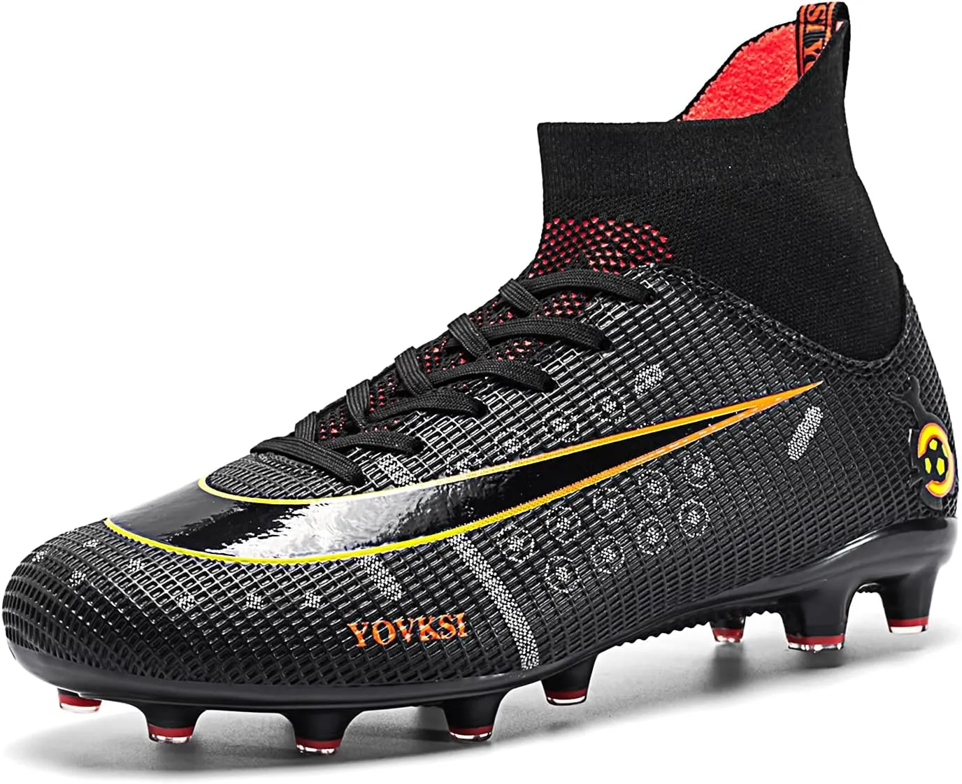 Men's Soccer Shoes Football Cleats with Lace-Up High Top Lightweight Indoor TF Turf Cleats Sneaker