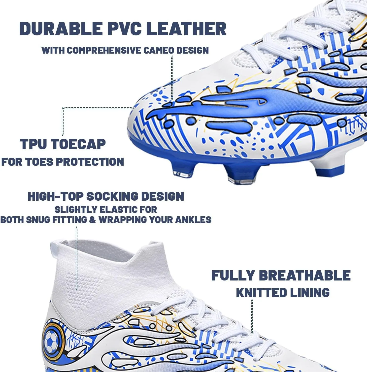 Men's Soccer Shoes High Top AG Cleats Outdoor Turf Athletic Professional Spikes Youth Boys Football Sneaker Unisex