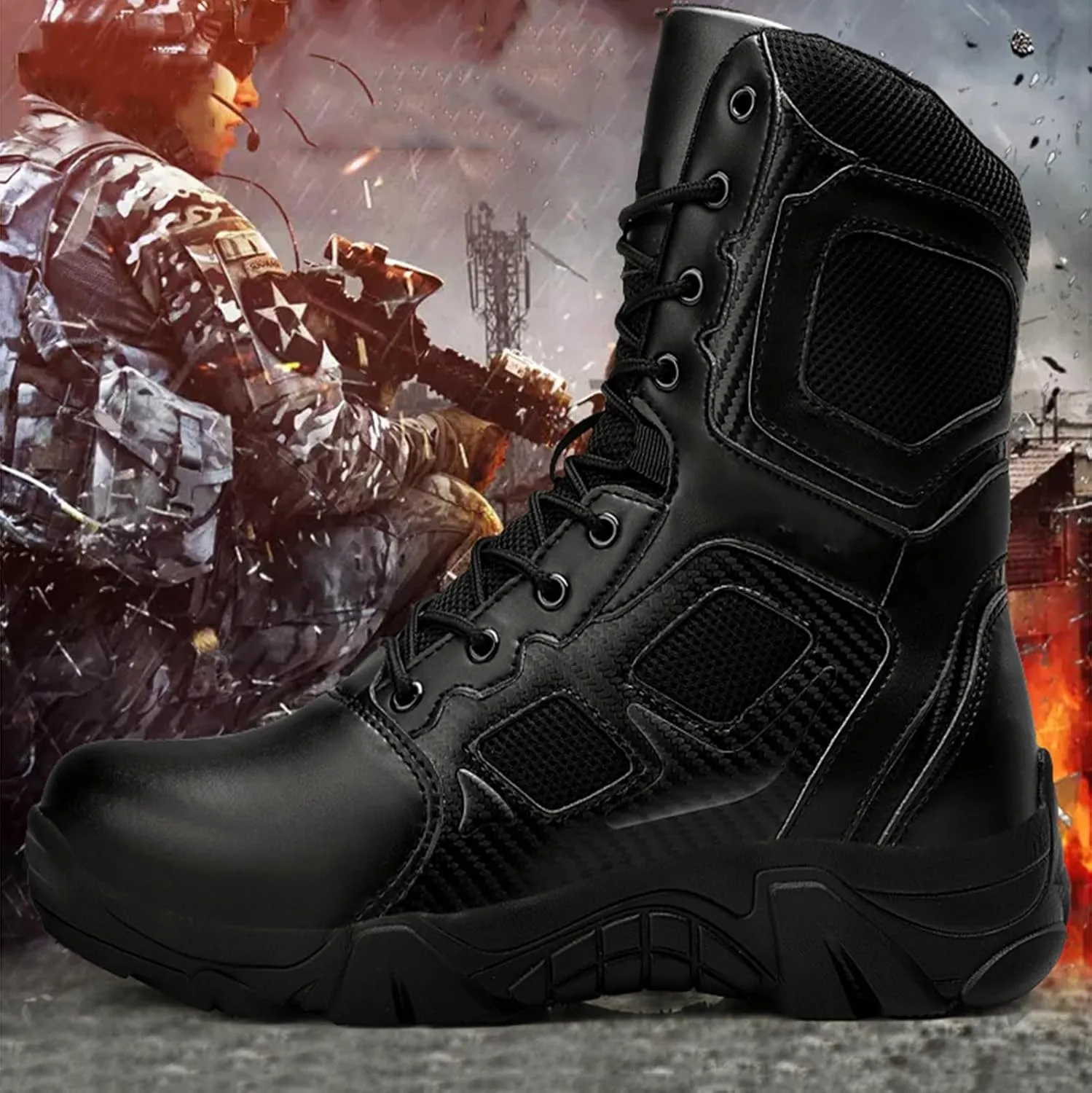 Men's Tactical Boots, Hiking Lightweight Non Slip Boot, Breathable Outdoors Desert Boots, Lace Up All Terrain Shoes