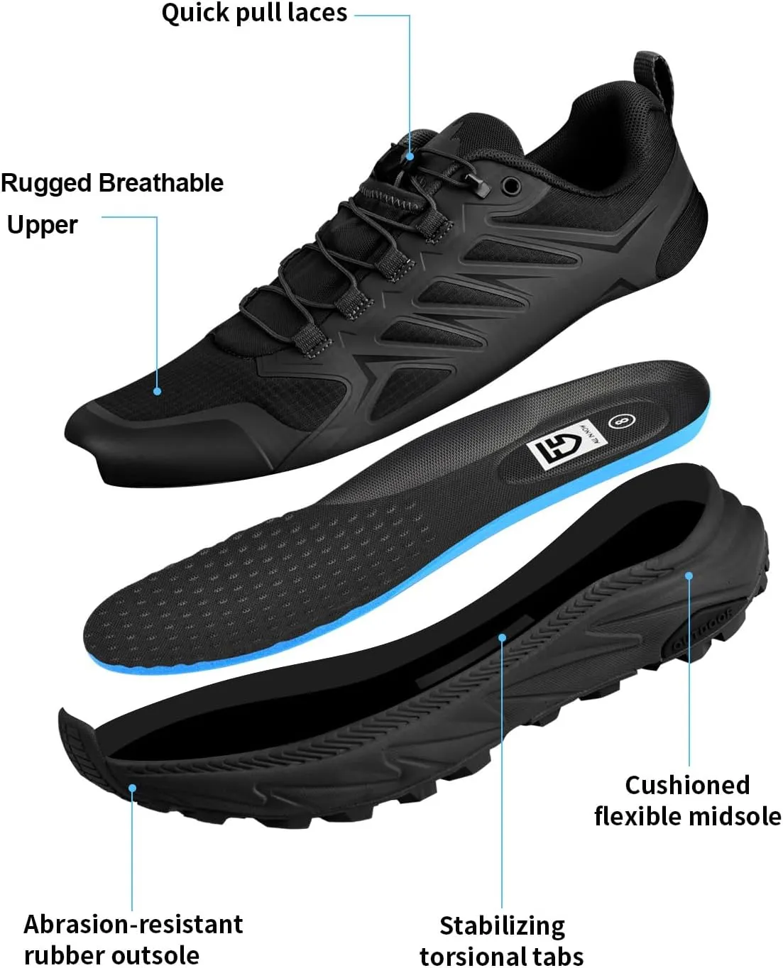 Men's Trail Running Shoes for Hiking Walking Cross Training Shoes with Arch Support Anti-Slip Lightweight Wide Width Sneakers