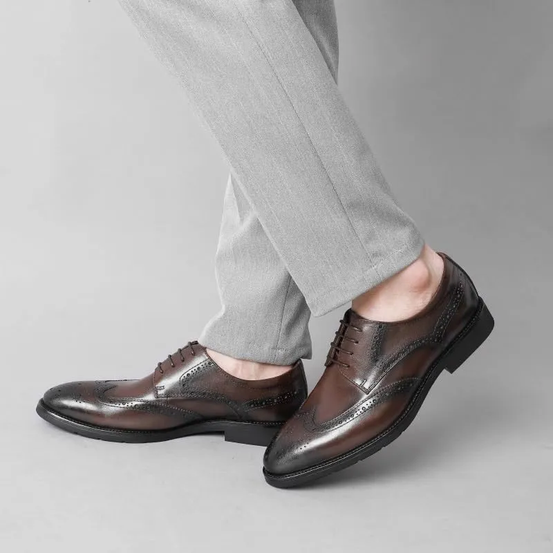 Mens Tuxedo Shoes Office Business Wingtip Lace Up Dress Shoes Elegant Casual Retro Wedding Work Shoes(9)