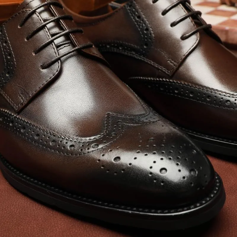 Mens Tuxedo Shoes Office Business Wingtip Lace Up Dress Shoes Elegant Casual Retro Wedding Work Shoes(9)